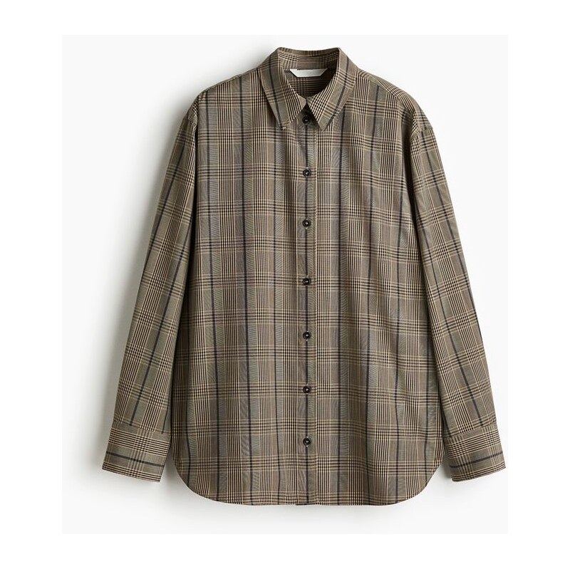 H&M - Oversized košile - Béžová/Kostka