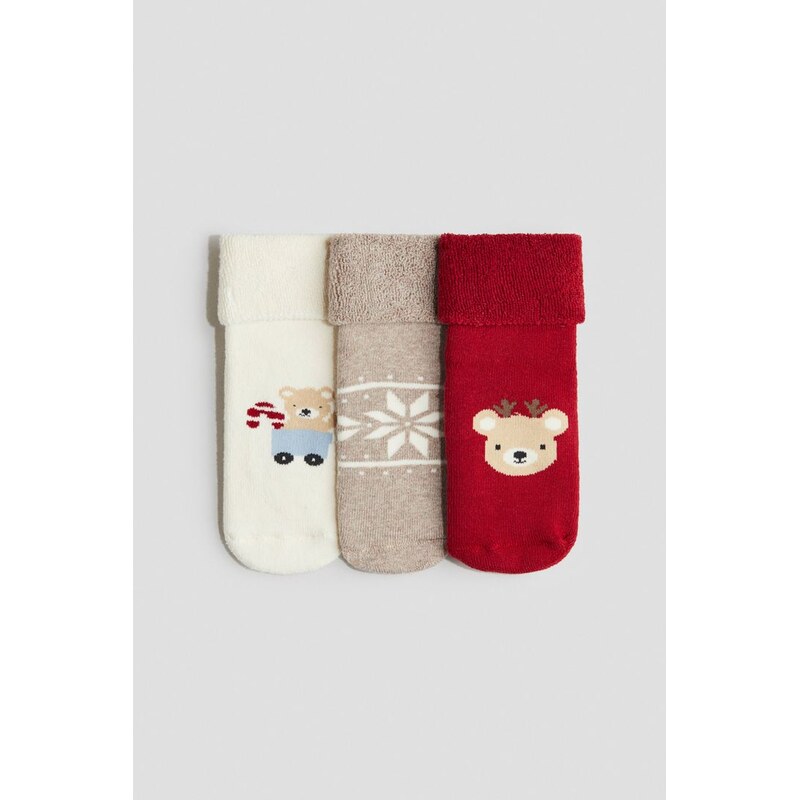 H&M - Ponožky z froté 3 páry - červená 108669238