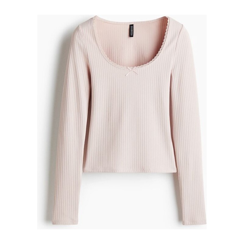 H&M - Top z žebrovaného žerzeje - Pudrově Růžová