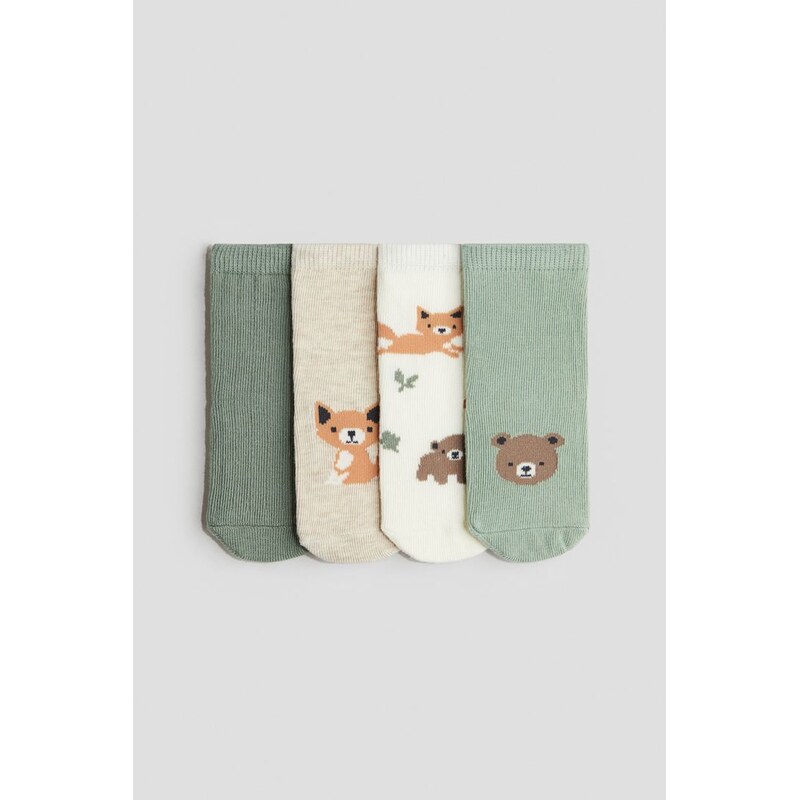 H&M - Ponožky 4 páry - Zelená/Béžová/Bílá