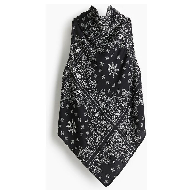 H&M - Saténový top se zavazováním za krkem - Černá/Kašmírový