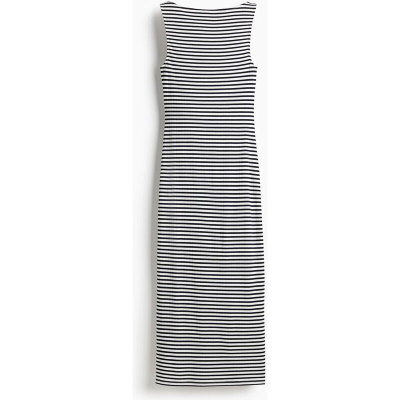 H&M - Šaty midi z žebrovaného žerzeje - Černá/Bílé Proužky