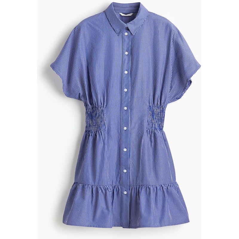 H&M - Košilové šatys žabkováním v pase - Modrá/Proužky