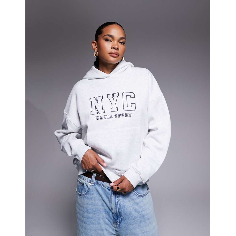 Kaiia cotton rich sport NYC oversized hoodie in grey marl