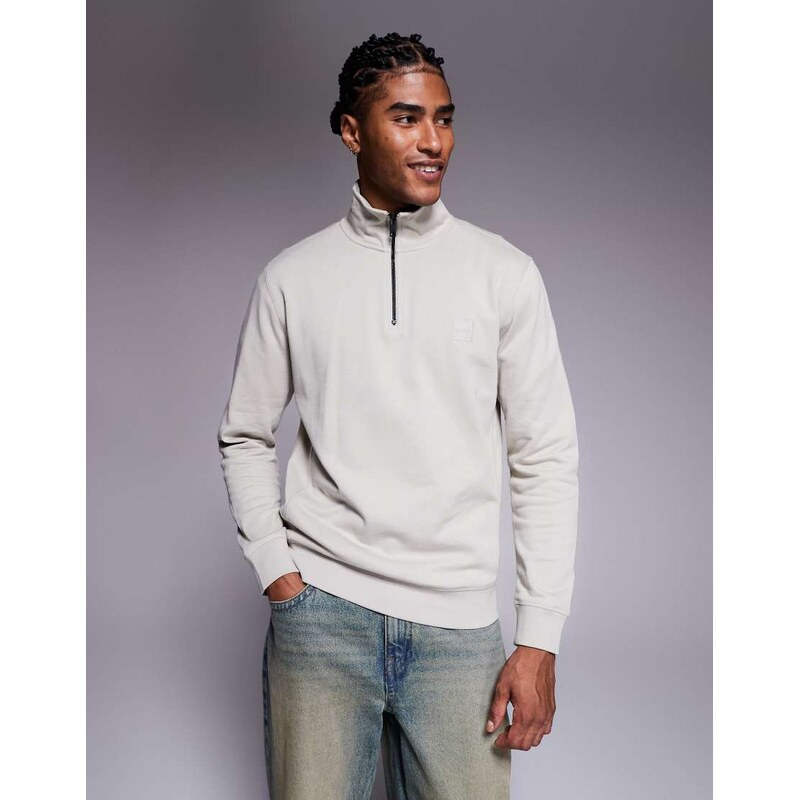 BOSS Orange zetrust tonal logo half zip sweatshirt in light