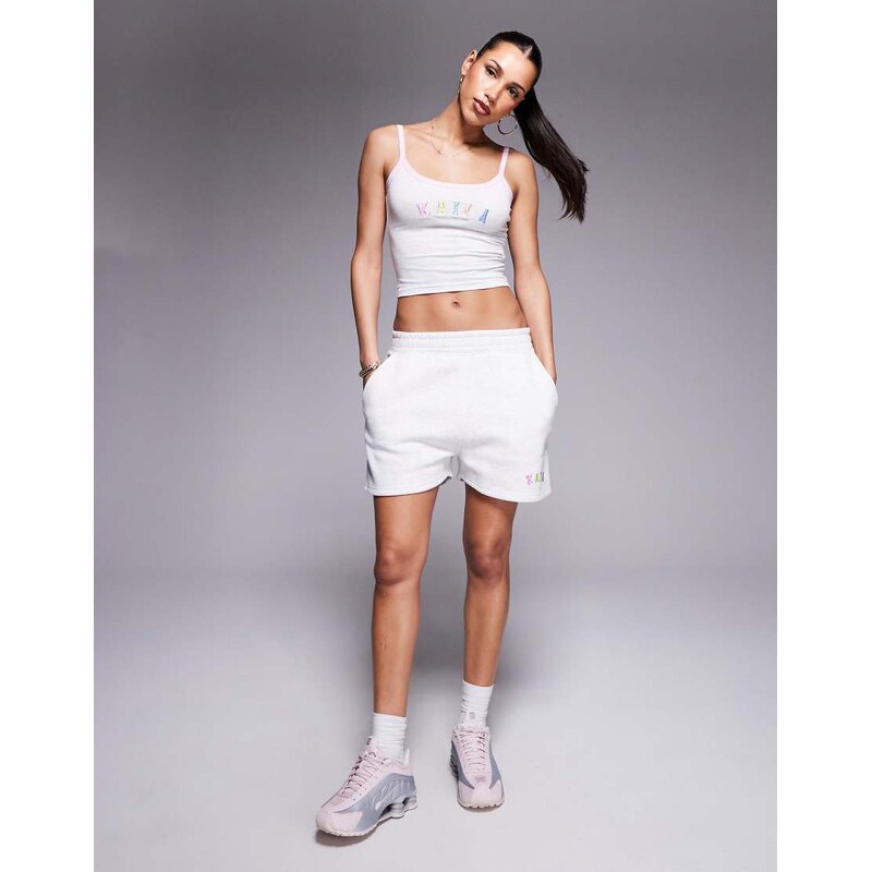Kaiia cotton blend embroidered rainbow logo sweat shorts co-ord in 109620685