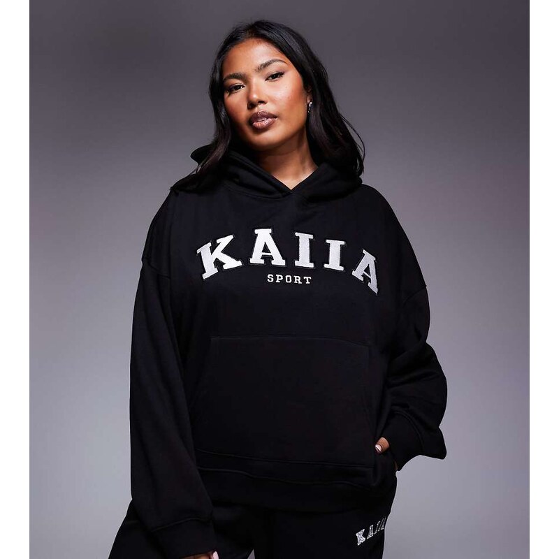 Kaiia Plus cotton blend sport embroidered logo oversized hoodie