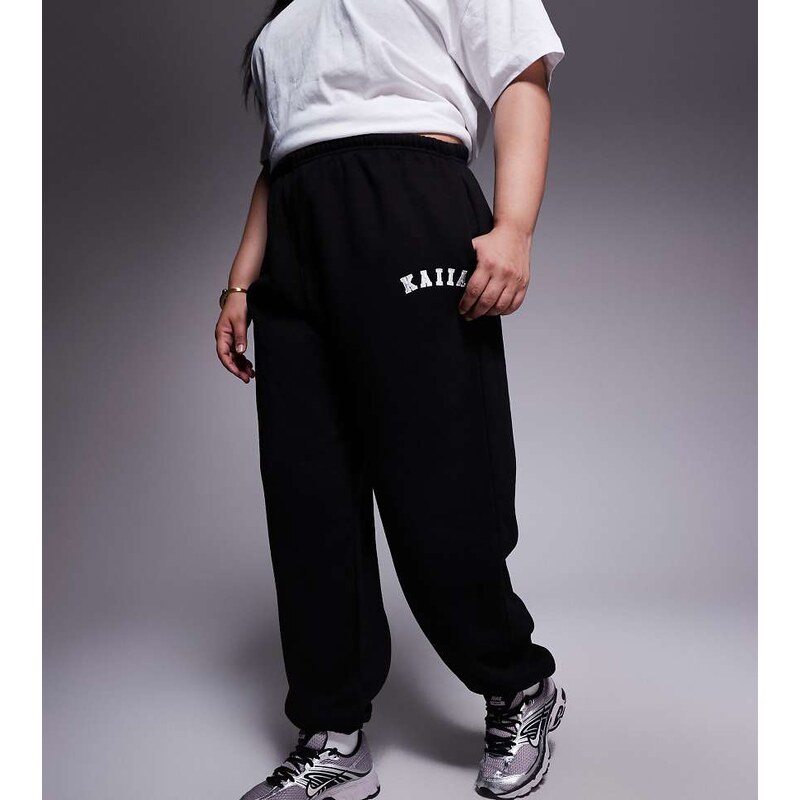 Kaiia Plus cotton blend embroidered logo cuffed joggers co-ord