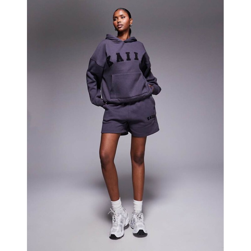 Kaiia cotton blend embroidered logo sweat shorts co-ord in dark grey 105091353