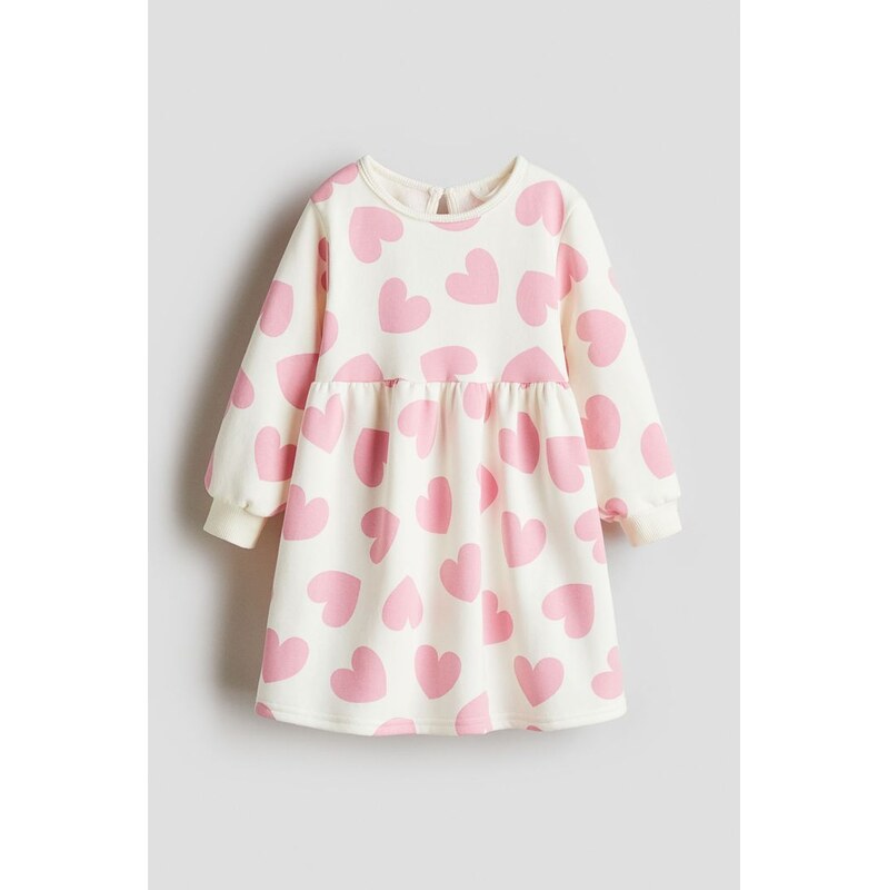 H&M - Šaty z teplákovinys potiskem - Krémová/Srdíčka