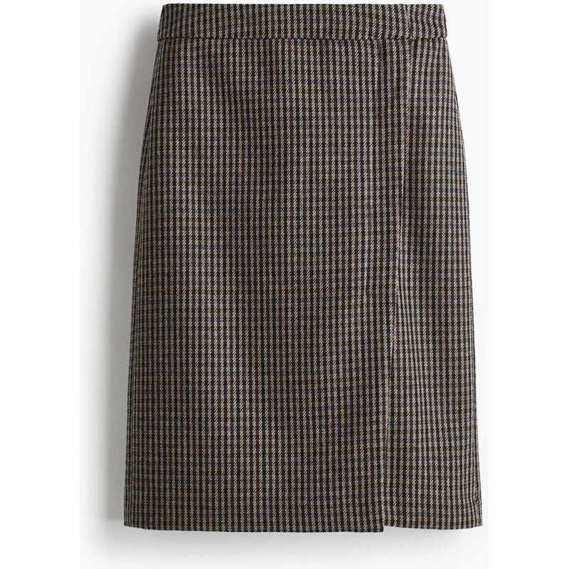 H&M - Twill skirt - Tmavě Hnědá/Kostka