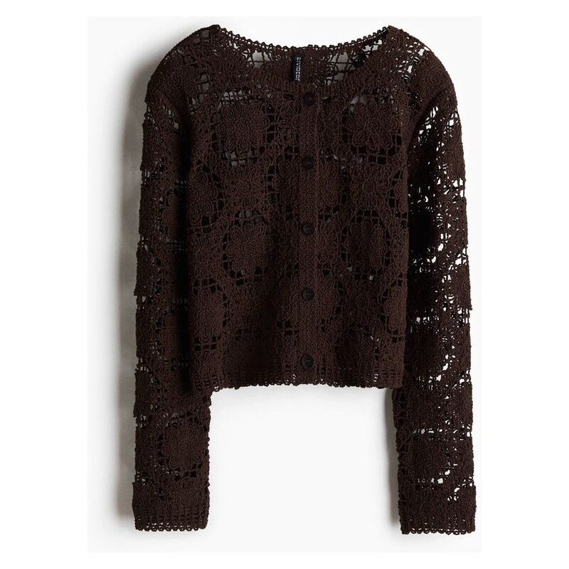 H&M - Propínací svetrs efektem háčkování - Hnědá
