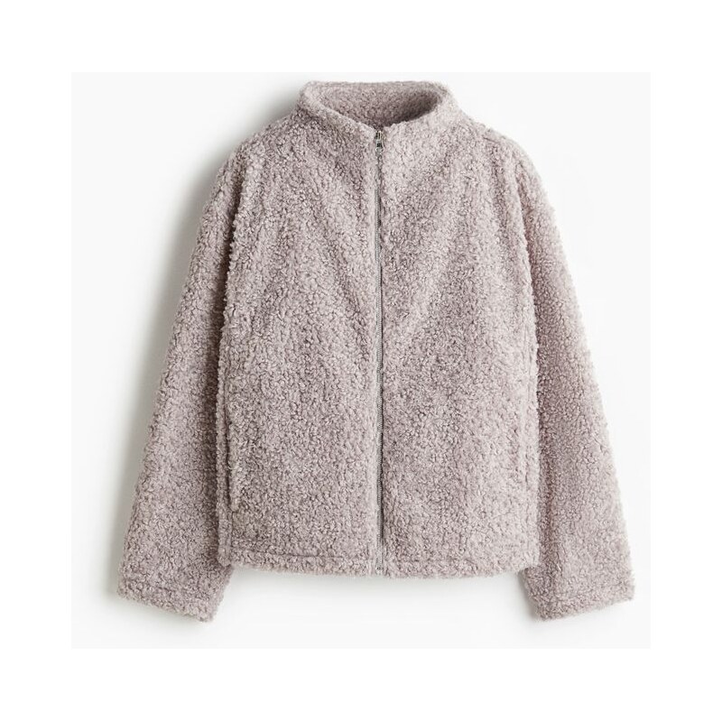 H&M - Oversized plyšová bunda - šedá 108566543