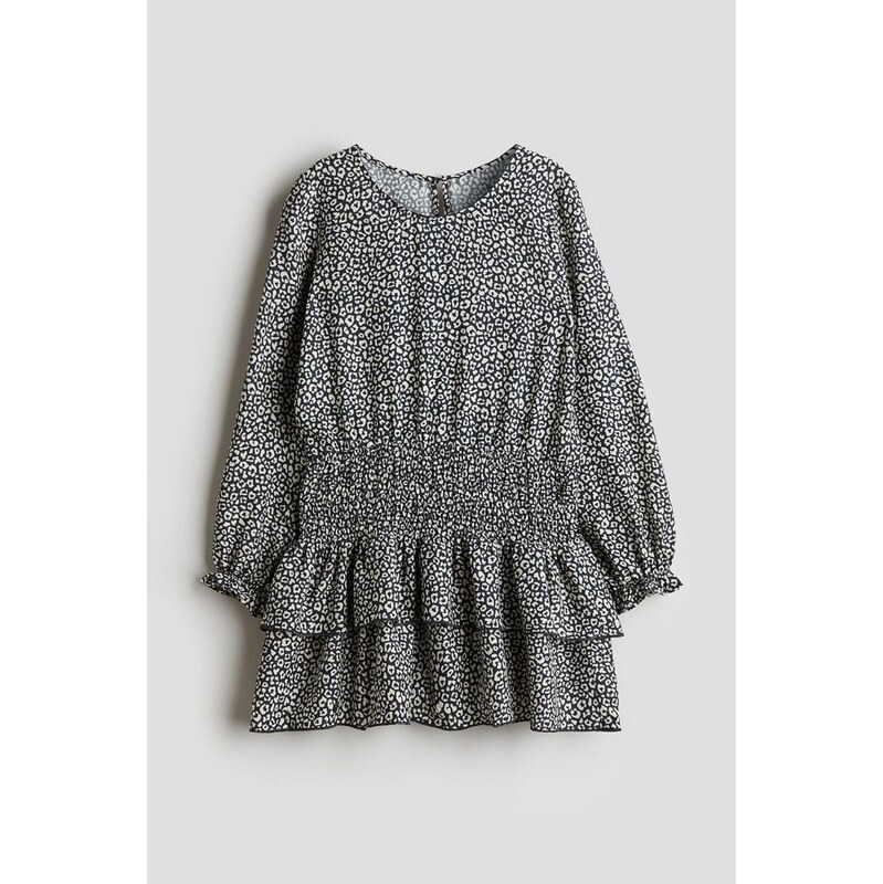 H&M - Šaty se stupňovitými volány - Tmavě Šedá/Květy