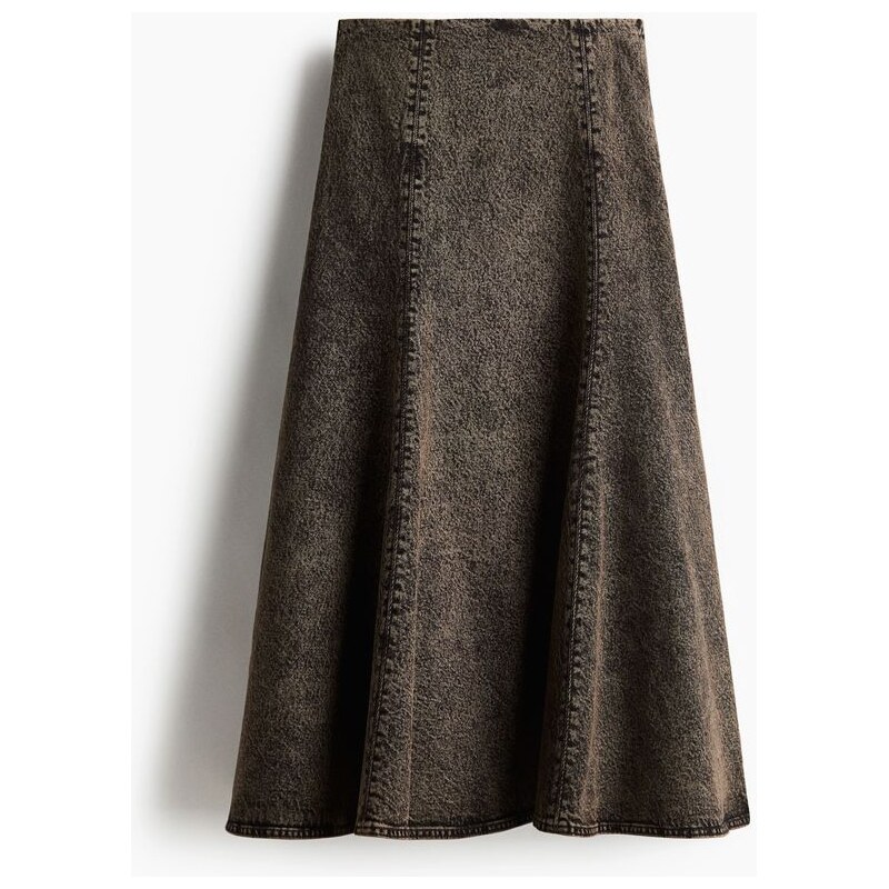 H&M - Džínová sukně Flared - Tmavě Hnědá/Sepraná