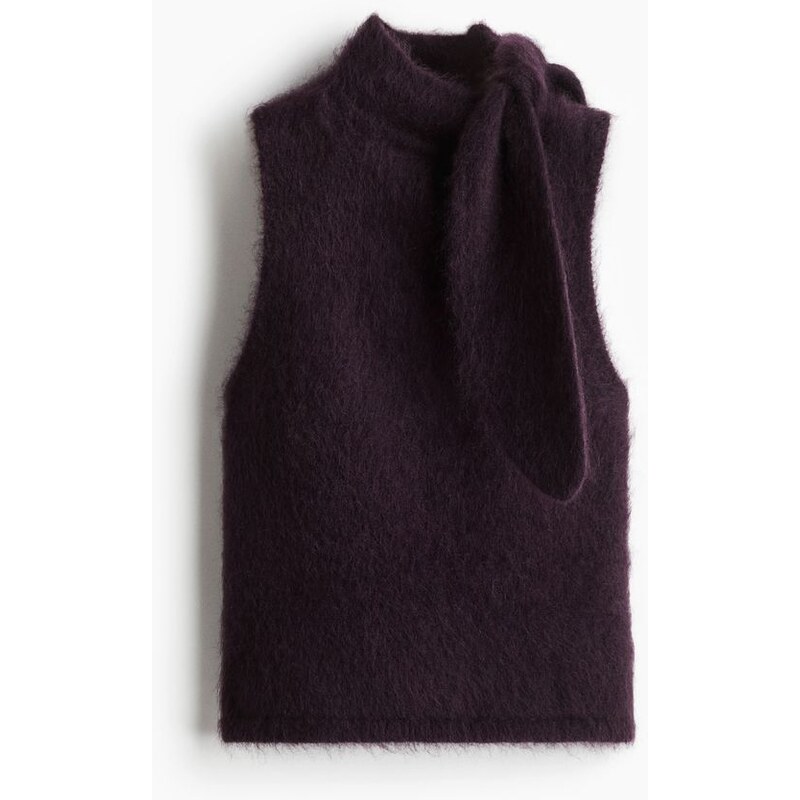 H&M - Top z mohérové směsis šálovým límcem - fialová 108588085