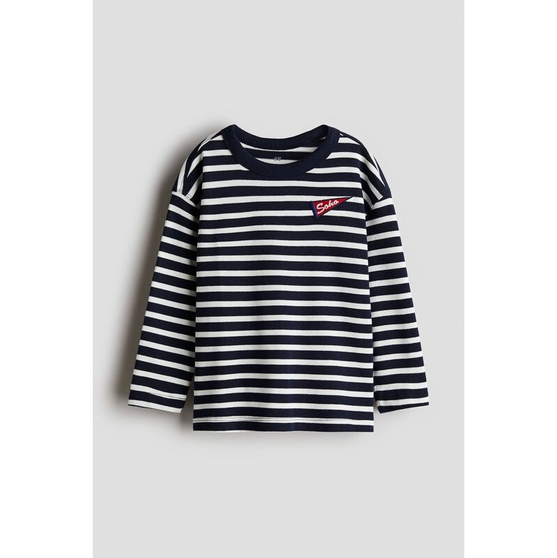 H&M - Bavlněné trikos dlouhým rukávem - Námořnická Modř/Proužky