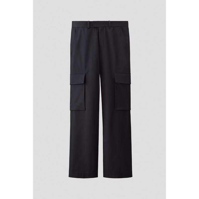 H&M - Kalhoty cargo z vlněné směsi - Černá/Úzký Proužek