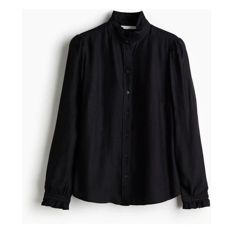 H&M - Halenkas řaseným límečkem - černá 108669270