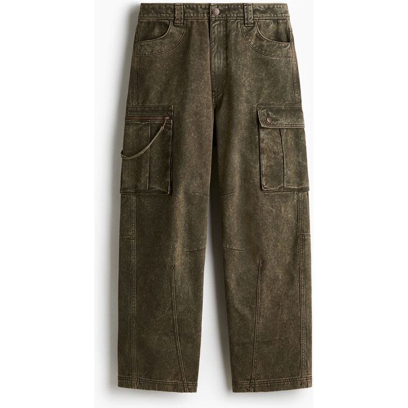H&M - Loose Cargo Jeans - Zelený Denim
