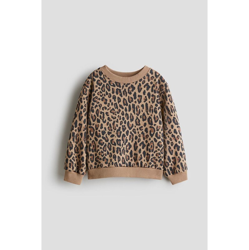 H&M - Mikinas česaným rubem a potiskem - Béžová/Leopardí Potisk