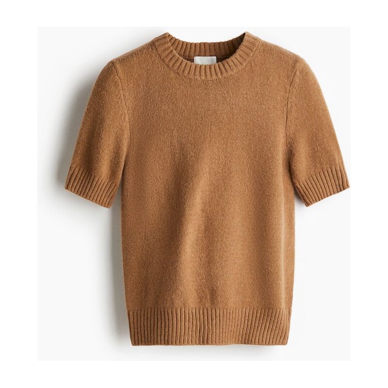 H&M - Svetrs krátkým rukávem - Tmavě Béžová