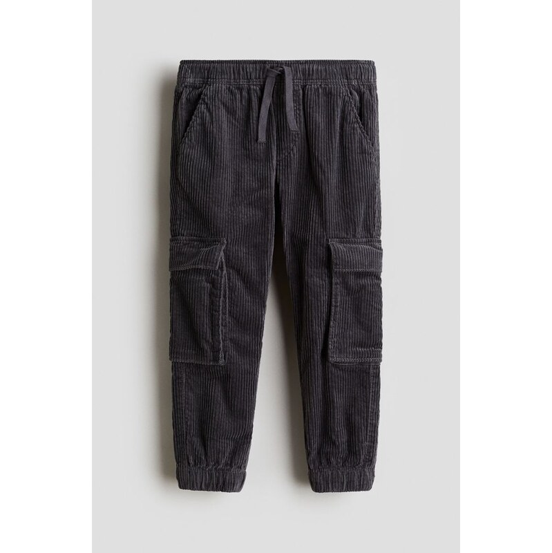 H&M - Manšestrové kalhoty jogger cargo - Tmavě Šedá