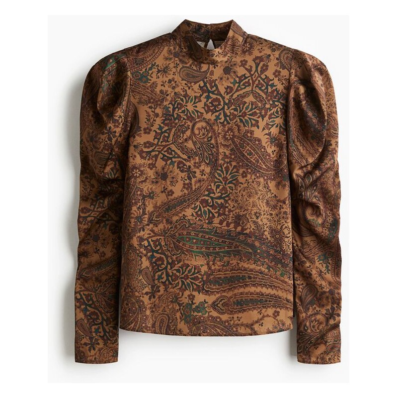 H&M - Halenkas nabíraným rukávem - Světle Hnědá/Kašmírový Vzor