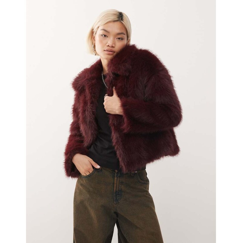 Reclaimed Vintage faux fur boxy jacket in plum-Red