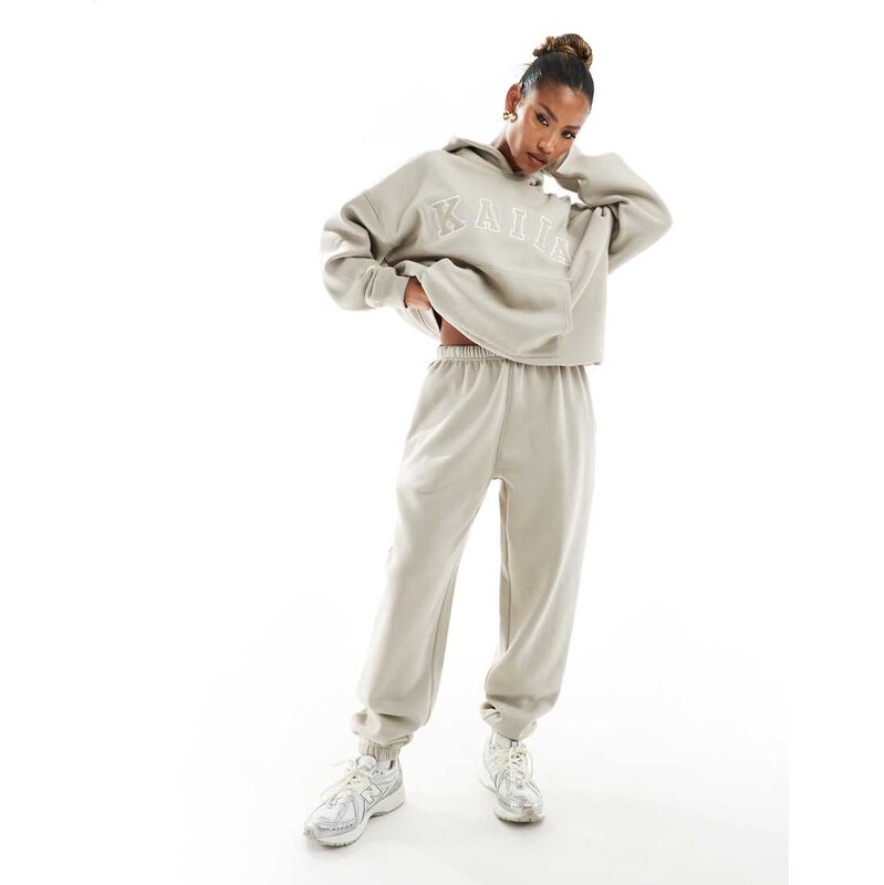 Kaiia cotton blend cuffed joggers co-ord in stone-Neutral