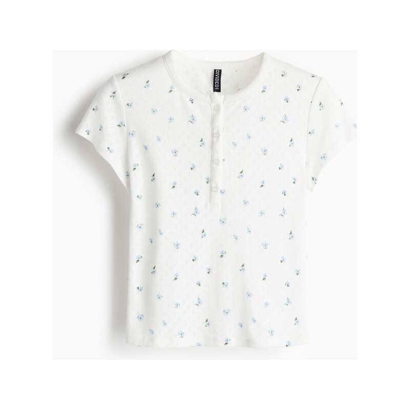 H&M - Top z ažurového žerzeje - Bílá/Květiny