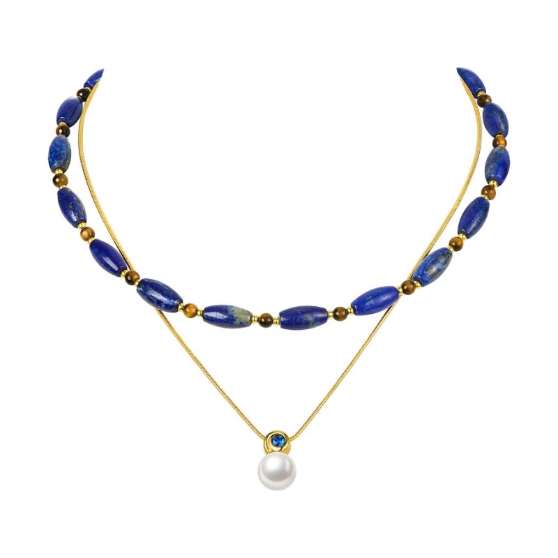 JAY Dvojitý náhrdelník s lapis lazuli a zirkony Aurelia 109011758