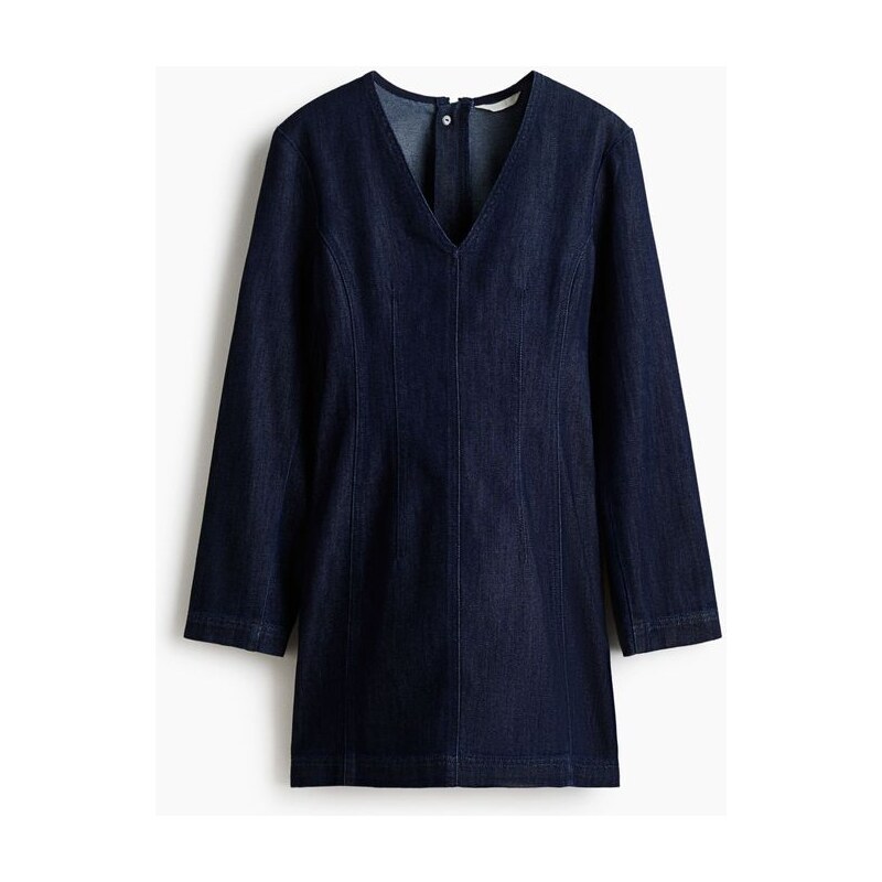 H&M - Džínové šatys výstřihem do V - Tmavý Denim Blue