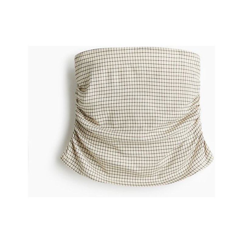 H&M - Řasený top bez ramínek - Světle Béžová/Kostka
