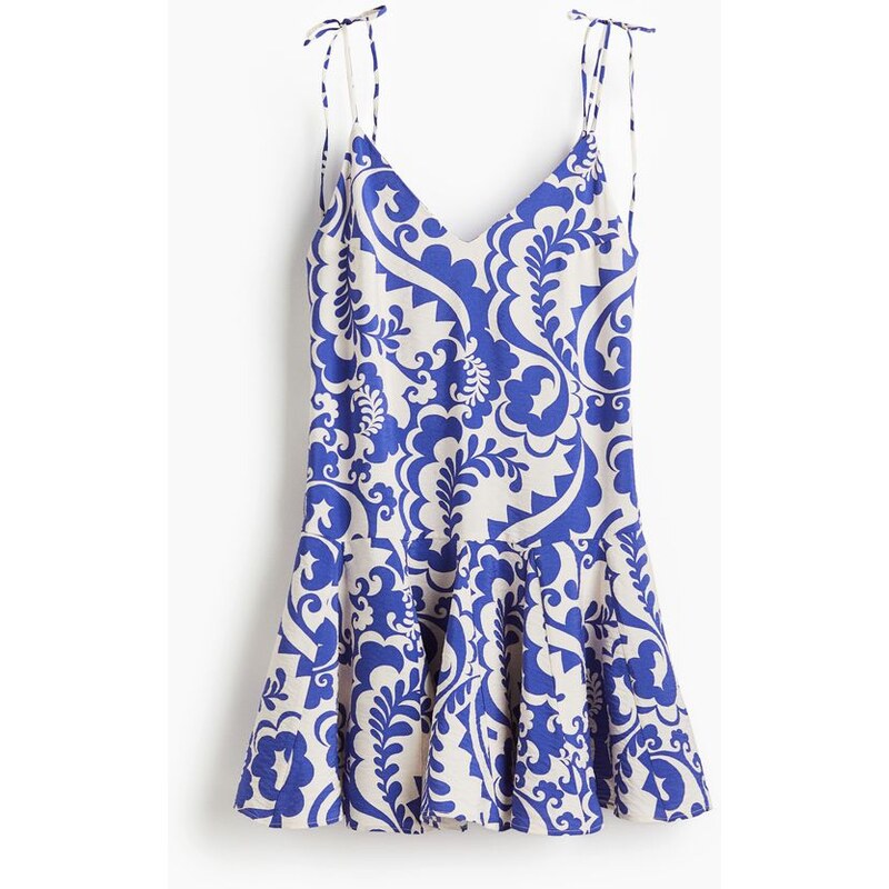 H&M - Šatys rozšířenou sukní - Bílá/Modrý Vzor