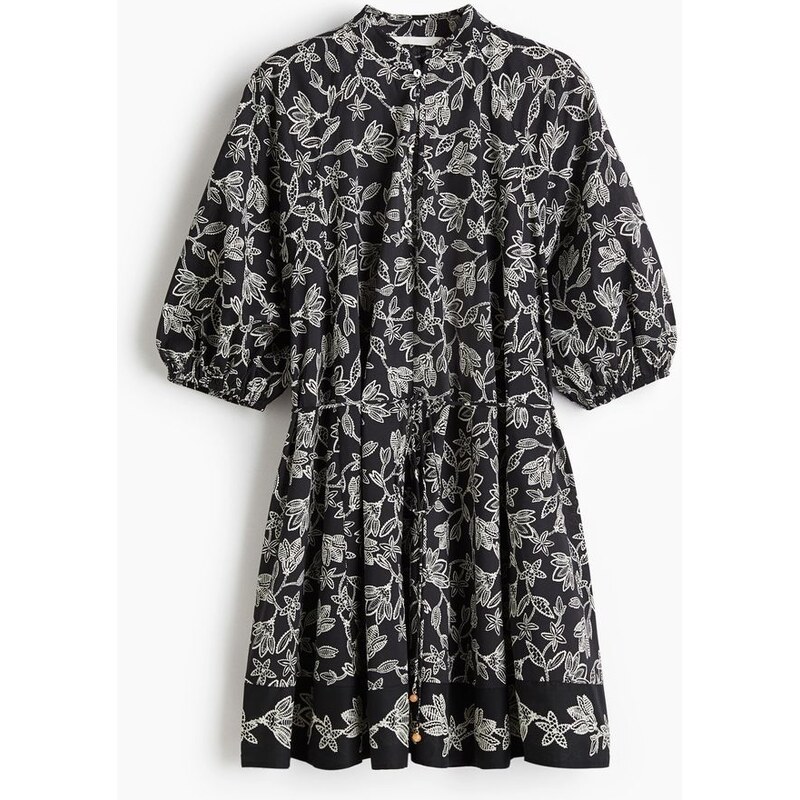 H&M - Šatys vázacím páskem - Černá/Květy