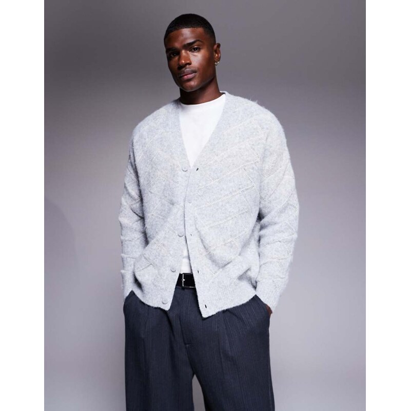 ASOS DESIGN super oversized textured knitted cardigan in grey