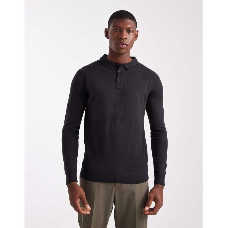 Brave Soul knitted polo shirt in navy