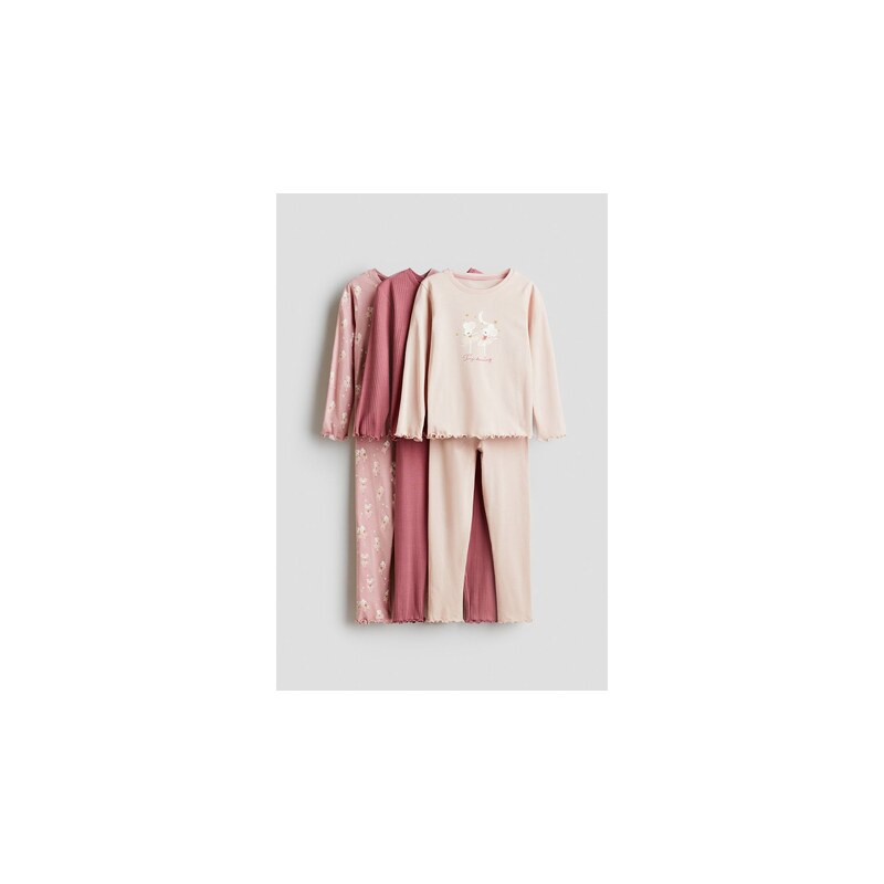 H&M - Bavlněné pyžamo 3 kusy - Růžová/Myší Baletky