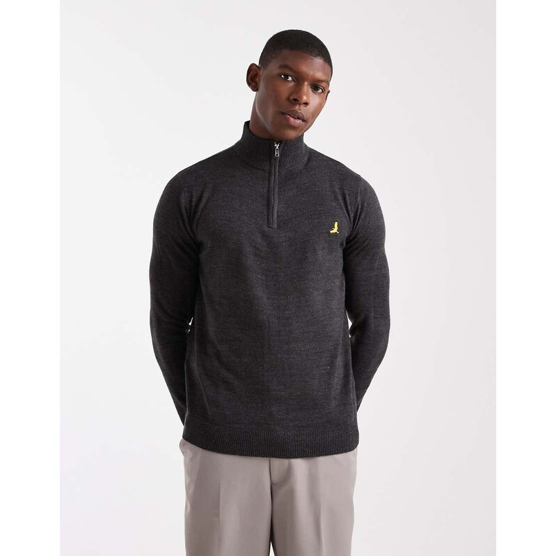 Brave Soul 1/4 zip knitted jumper in charcoal grey 109078309