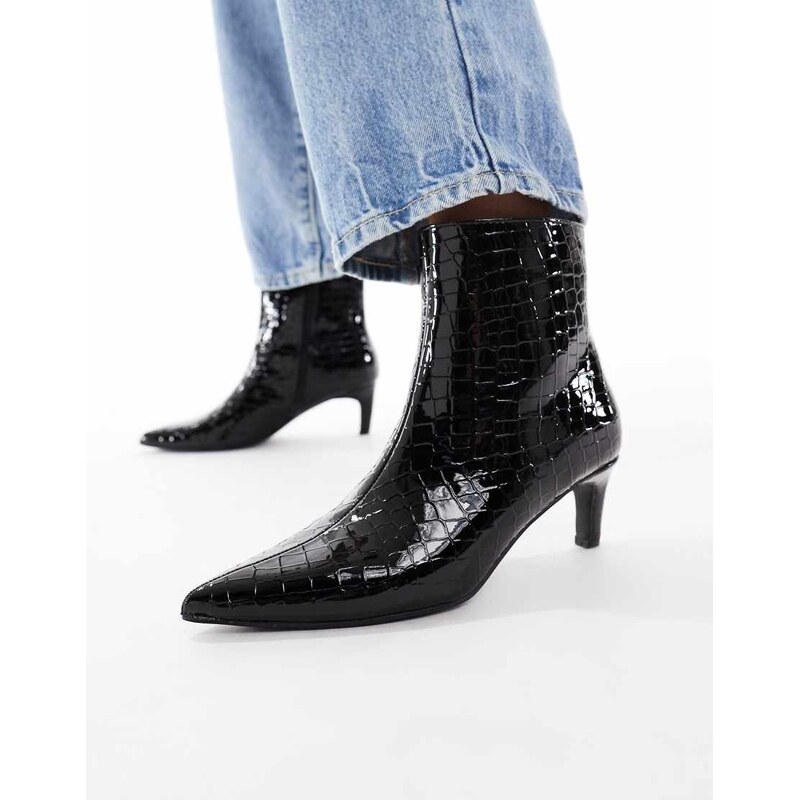 New Look croc heeled boot in black