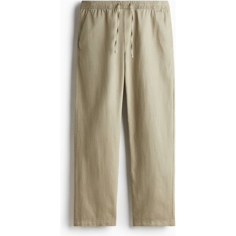 H&M - Lněné kalhoty Relaxed Fit - Khaki Zelená