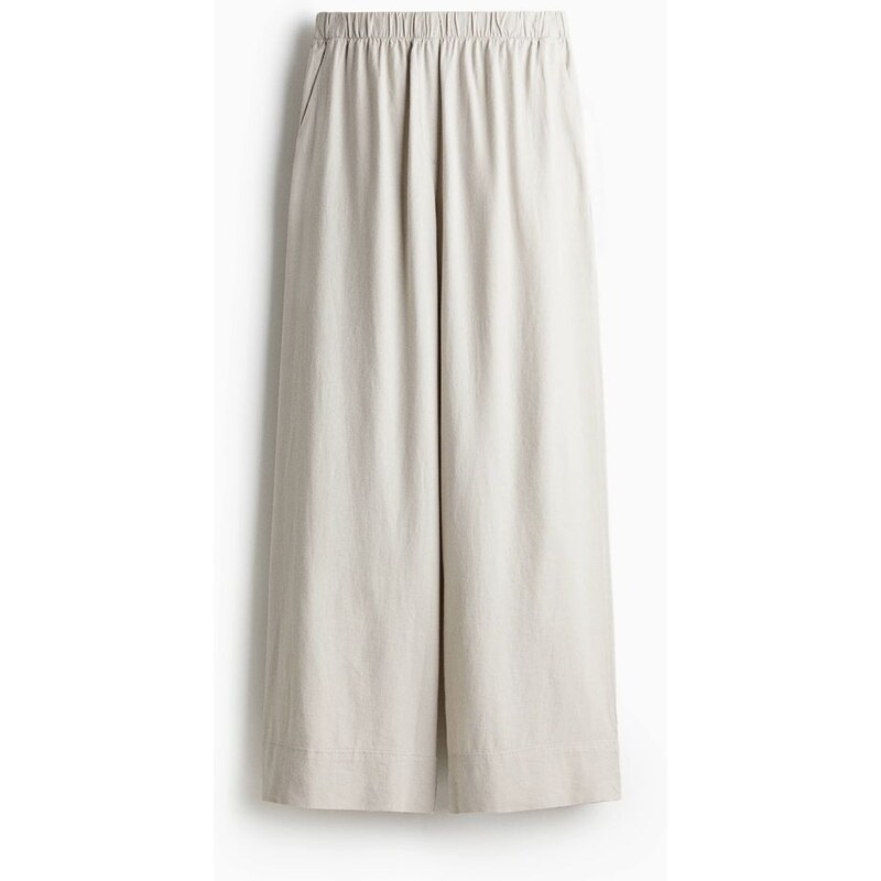 H&M - Široké kalhoty z lněné směsi - hnědá 108136658