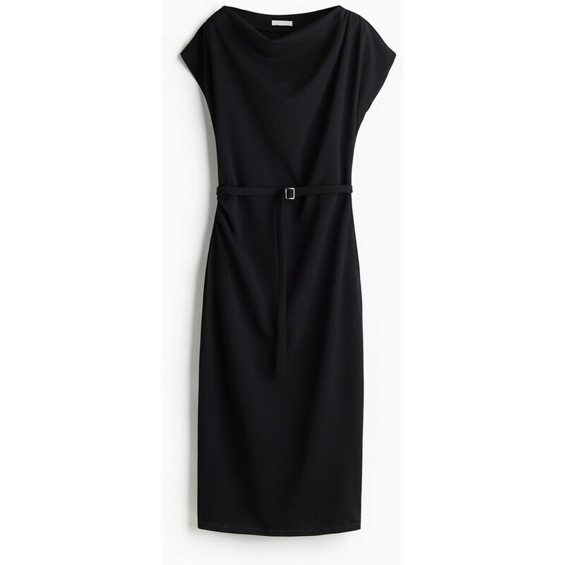 H&M - Řasené šatys páskem - Černá