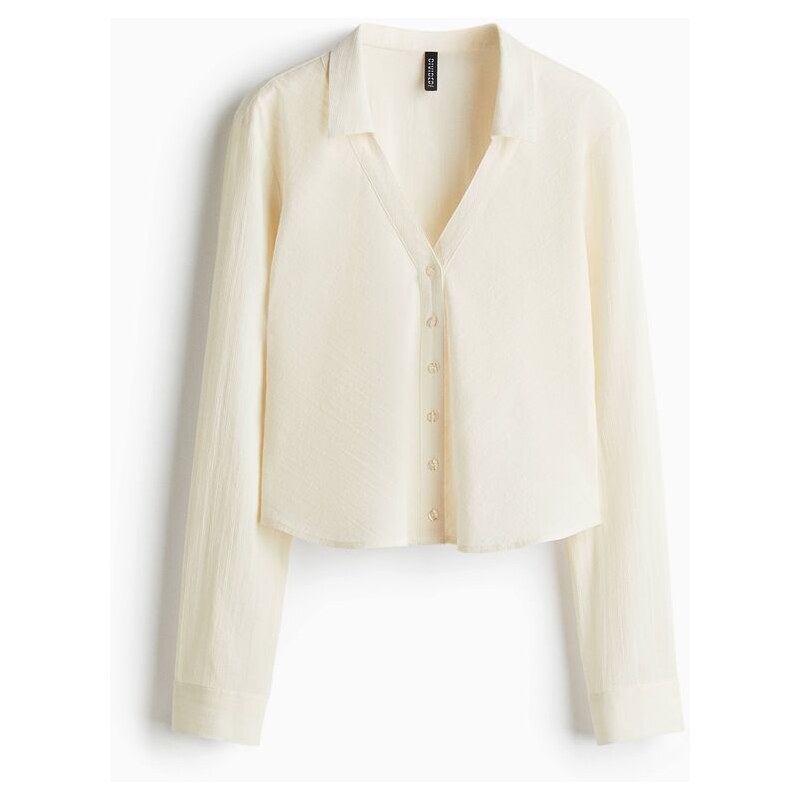 H&M - Cropped cotton shirt - béžová 108529572