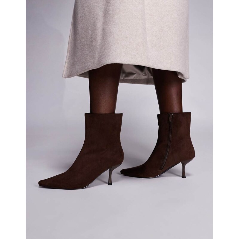 Public Desire Beverly pointed toe heeled ankle boots in brown 109707849