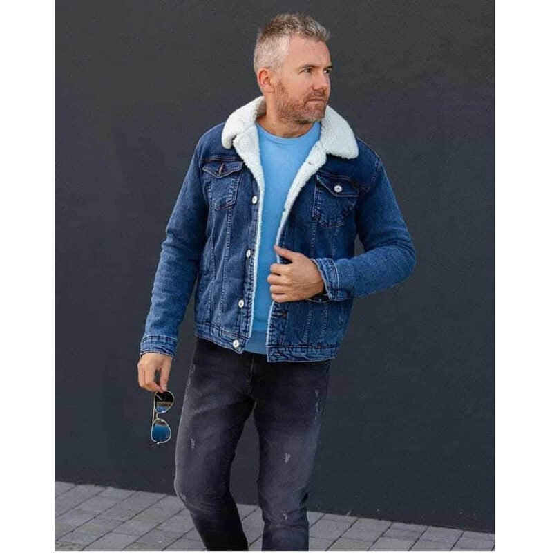 LAID BACK bunda pánská 15892 jeans džínová s kožíškem