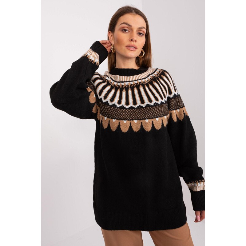 MladaModa Oversize svetr s barevným vzorem model 34206 černý