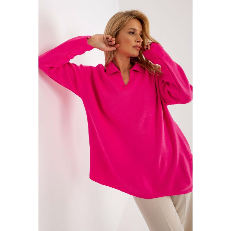 MladaModa Dlouhý oversize svetr s límcem model 26100 neonově