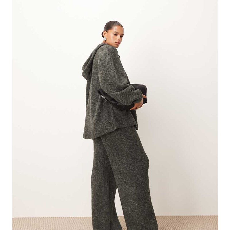 ARRANGE Curve boucle knit straight leg trouser co-ord in charcoal-Grey 109534411